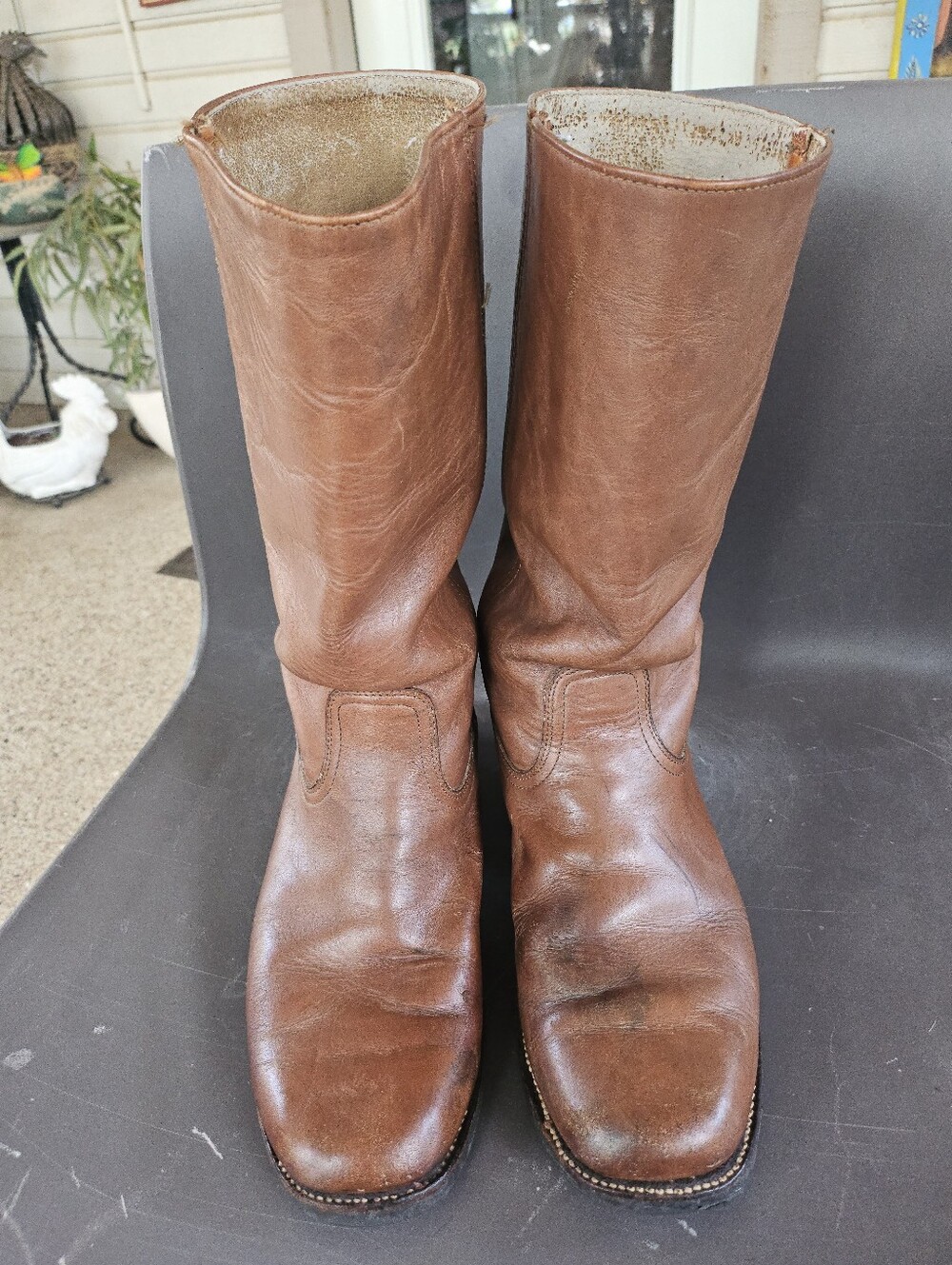 Vintage 70s? Frye USA Brown Leather Campus Heel Work Rancher Square Toe Boot 12D